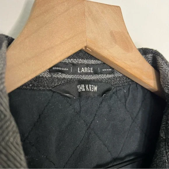 KR3W Lined Shirt Jacket Shacket Size Large KREW Wool Blend Canvas Stripes Black - Picture 3 of 6